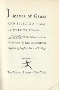 The title page of the second-hand copy of Leaves of Grass I bought.